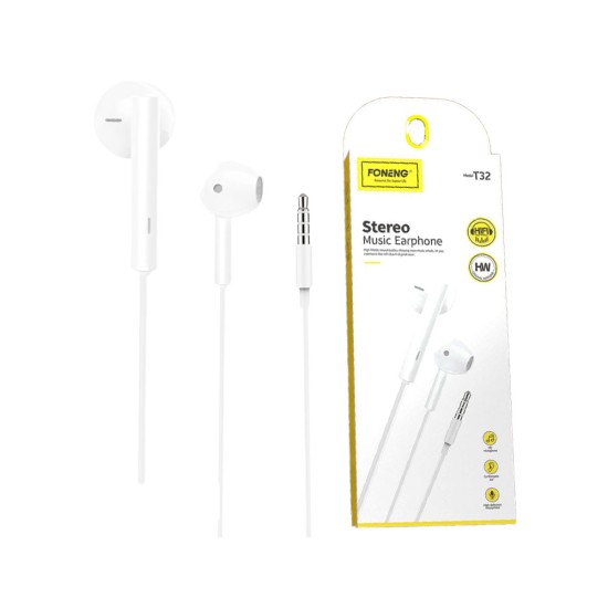 FONENG HALF IN-EAR MUSIC EARPHONES T32 3D 3.5MM WHITE